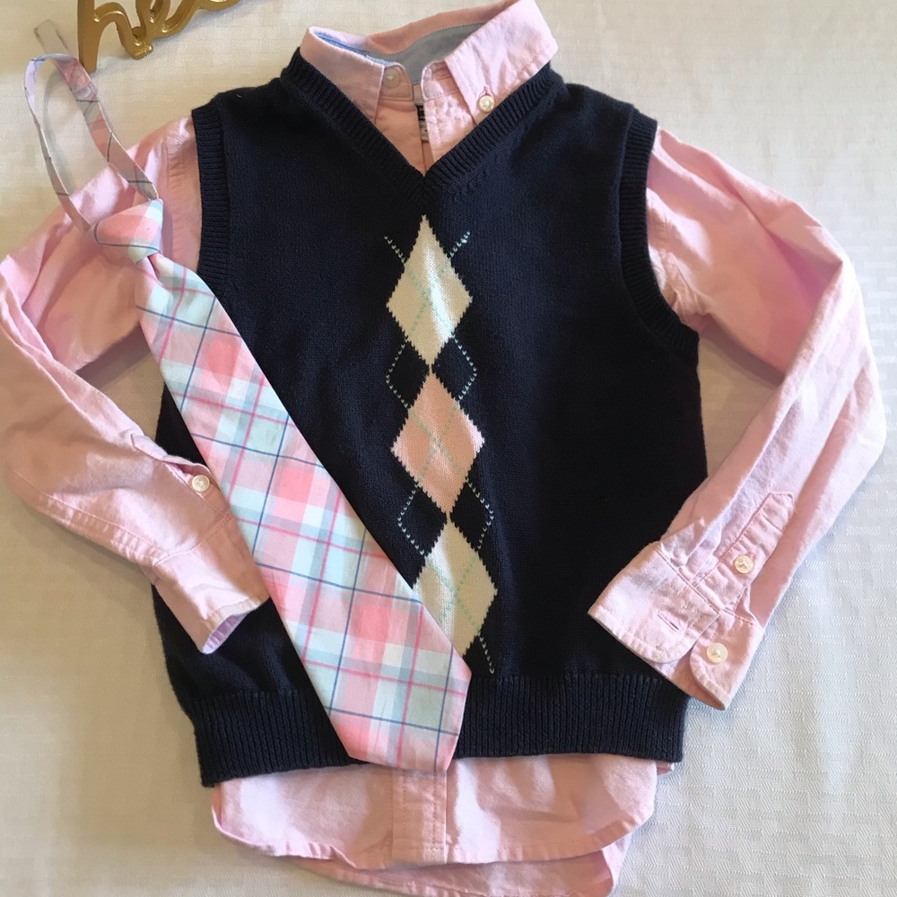 Janie and Jack Boy’s Blue Pink Shirt Set 5 5T